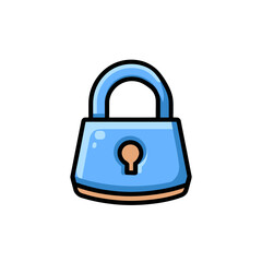 Blue padlock protects assets cartoon styled isolated design