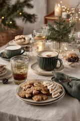 minimalist christmas celebration in usa emphasizing cozy holiday treats presented in stylish tableware