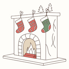 Fireplace with stockings icon  perfect for holiday projects, seasonal designs, and microstock downloads in vector format.
