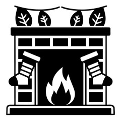 Fireplace with stockings icon  perfect for holiday projects, seasonal designs, and microstock downloads in vector format.
