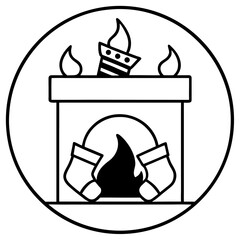 Fireplace with stockings icon  perfect for holiday projects, seasonal designs, and microstock downloads in vector format.
