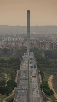 Vertical Timelapse of Traffic on Puente del Alamillo in Seville, Spain