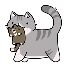 Grey cat with her baby vector cartoon illustration 