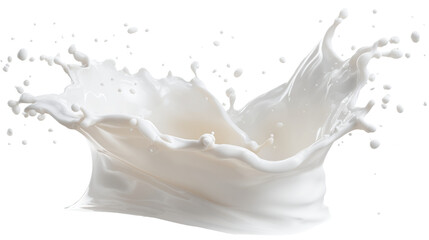 Natural image of milk splash, dairy product, healthy drink, rich in calcium, ideal for baking and advertising, on transparent background.