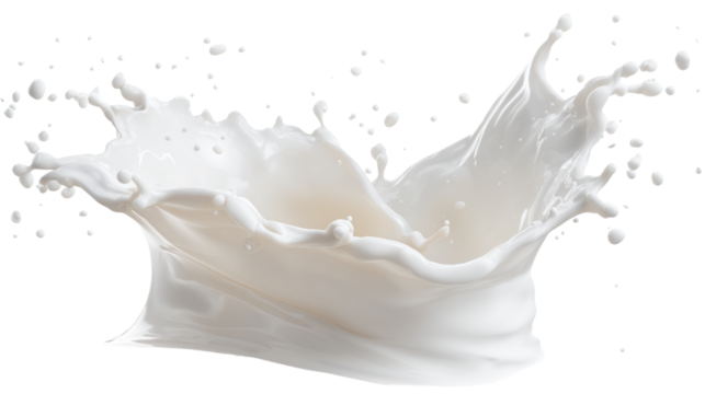 Natural image of milk splash, dairy product, healthy drink, rich in calcium, ideal for baking and advertising, on transparent background.