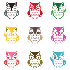Fototapeta premium Cute Owl Icons Set