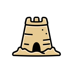 Sandcastle icon stands tall beach sandy seaside drawing summer simple