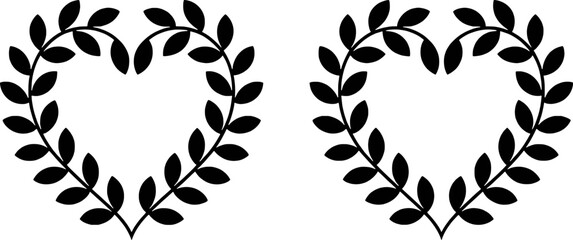 Black heart shaped laurel wreaths with leaves vector