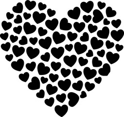 Black heart shapes forming a larger heart graphic design white