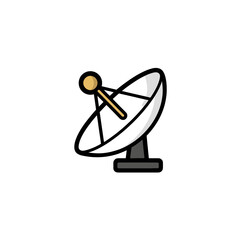 Cartoon satellite transmits signals isolated white background communication