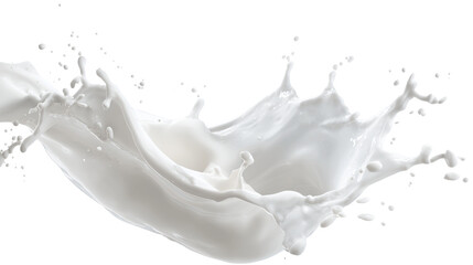 Bright view of milk splash, natural dairy, rich in calcium, smooth texture, for advertising and branding, on transparent background.