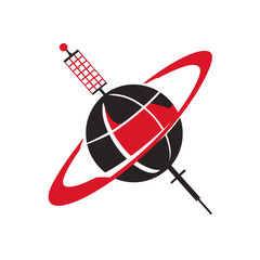 Global satellite orbits communication around digital earth graphic isolated