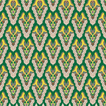 Geometric Seamless Pattern Arabesque. Decorative Asian Folk Seamless Pattern. Ethnic Ornament, Kyrgyz, Kazakhs, Bashkirs, Tatars, Yakut Mongols