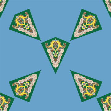 Geometric Seamless Pattern Arabesque. Decorative Asian Folk Seamless Pattern. Ethnic Ornament, Kyrgyz, Kazakhs, Bashkirs, Tatars, Yakut Mongols