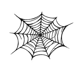 Simple Black and White Spiderweb Illustration for Halloween Decoration and Spooky Theme