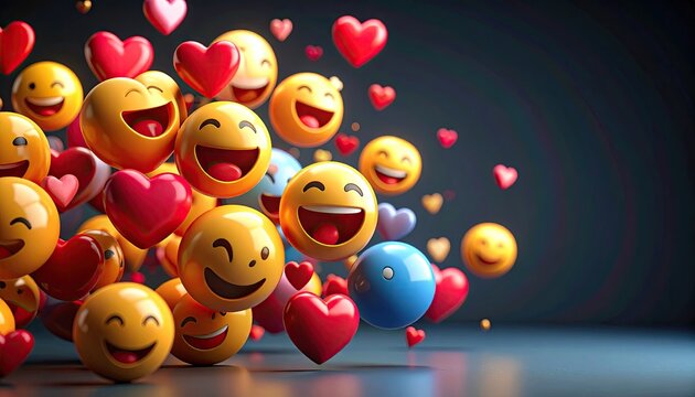 Emoji faces and hearts floating