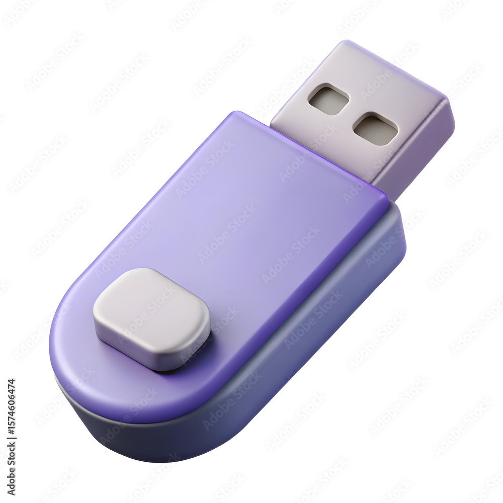 Fototapete Purple USB Drive with White Button Data Storage Device Portable Memory Stick Render