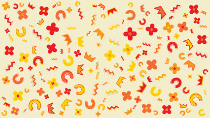 Yellow background with red and yellow shapes. Vector illustration for presentation, creative project, and poster.