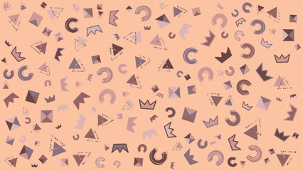Peach geometric pattern with crowns. Vector illustration for presentation, creative project, and poster.