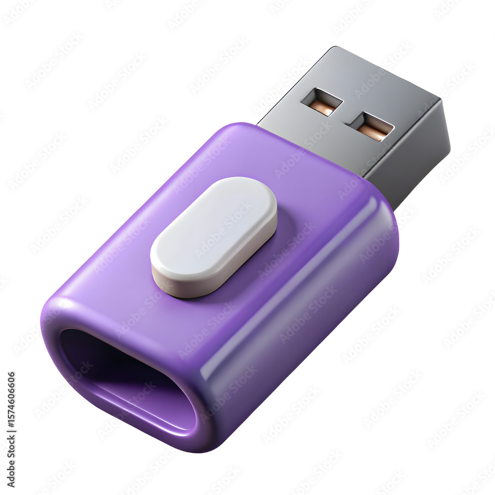 Fototapete Purple USB Drive with White Button Data Storage Device Portable Memory Stick Render
