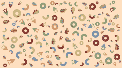 Pastel geometric pattern with circles triangles and curves. Vector illustration for presentation, creative project, and poster.