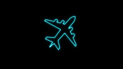Neon Light airplane icon isolated on Black Background