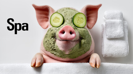 Cucumber mask with cucumber slices on the face of a pig