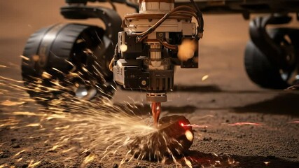 4K Close‑Up of Rover’s Robotic Arm Drilling Martian Rock with Sparks & Laser Analysis in Scientific Precision Search for Life - Powered by Adobe