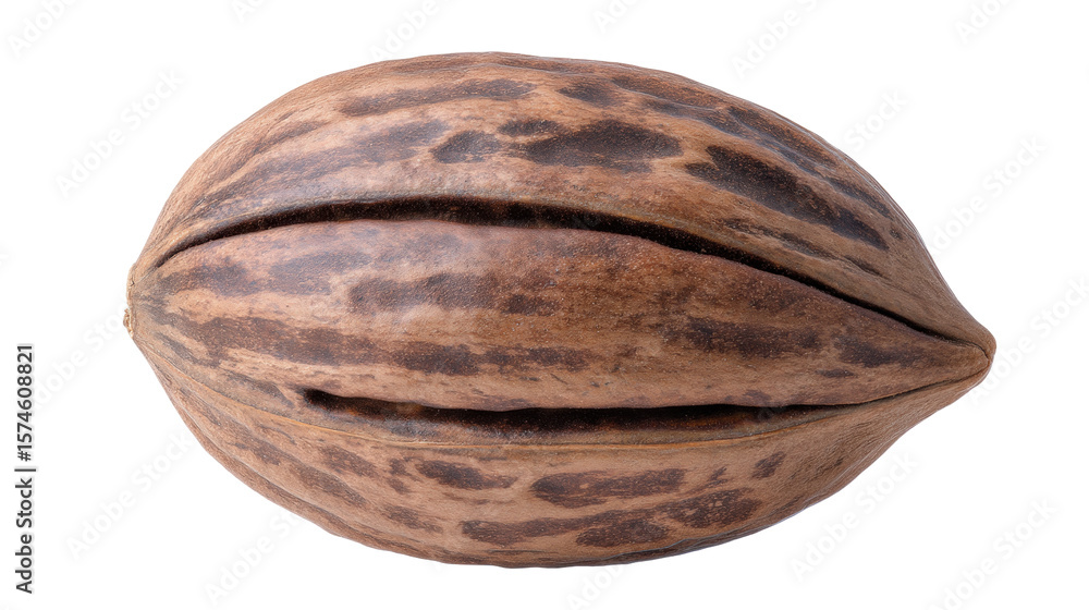Poster pecan nut isolated on transparent background with natural brown shell texture and pattern