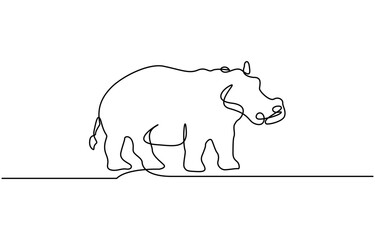 Big cute hippo simple line art illustration. Continuous one line draw of hippopotamus design, Vector Wild Savage Animal Icon.