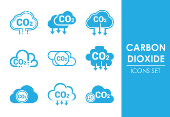 Obraz premium Carbon Dioxide Icons Set Depicting Emission and Reduction Concepts for Climate Change Awareness