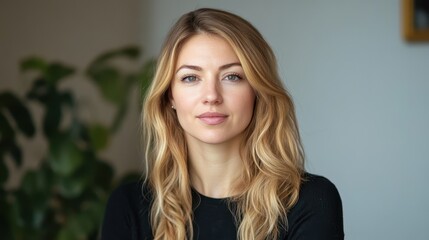 Portrait Beautiful Woman Blonde Hair, Natural Light and Elegant Style