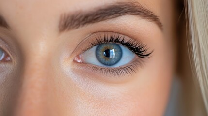 Captivating Close-Up. Stunning Blue Eye and Long Eyelashes in Sharp Detail