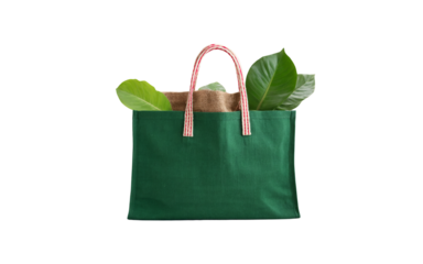 Transparent PNG of Reusable Jute Shopping Bag with Botanical Elements – Isolated Flat Lay Style for Green Branding, Ethical Packaging, or Organic Promotions

