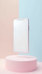 Modern smartphone with a clean design placed against a soft pink background for an elegant display