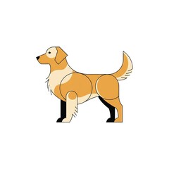 Stylized Golden Retriever Dog Illustration in Geometric Shapes, Side Profile
