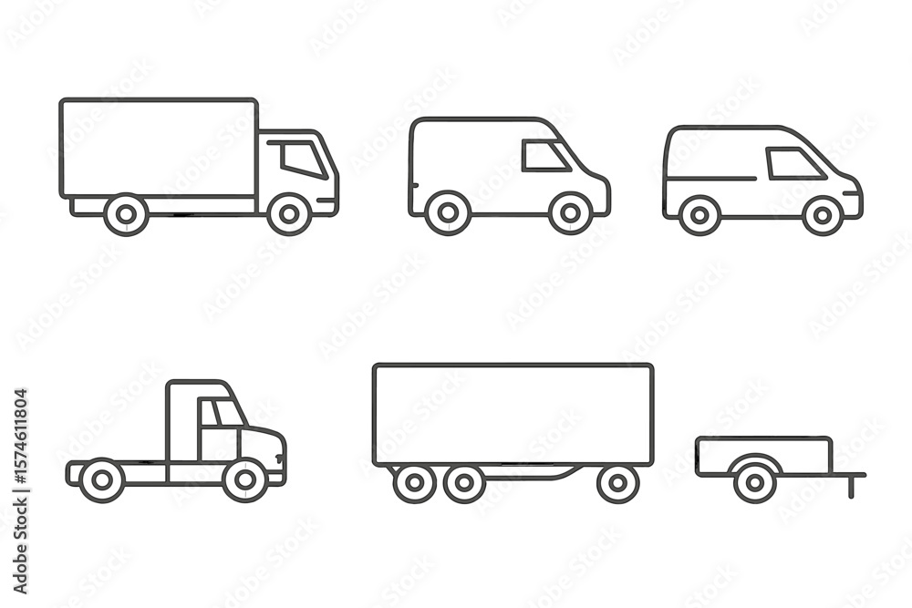 Poster different types of delivery vehicles showing various designs and functionalities for transportation 