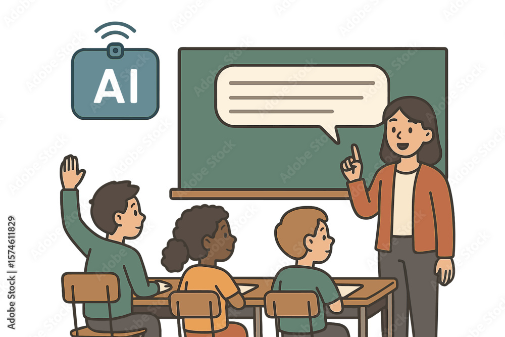 Poster students engage in classroom discussion about artificial intelligence during a lesson on technology 