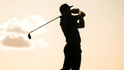 Golfer Swinging Club with Ball in Air.