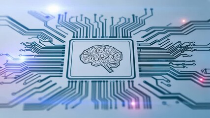 AI chip showing human brain outline with glowing circuits around it, symbolizing Tech Network, AI Circuitry, Energy Flow in smart technology - Powered by Adobe