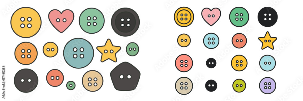 Poster colorful assortment of buttons arranged in various shapes and sizes on a plain surface
