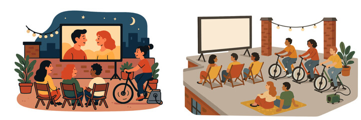 Outdoor movie night brings friends together for fun and laughter under the stars in a cozy setting