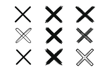 Obraz premium Different styles of hand-drawn black crosses arranged in a grid pattern showcasing artistic versatility and creativity in graphic design