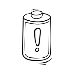 A simple line drawing of a low battery with an exclamation mark