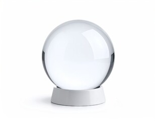 Clear glass sphere on a white base