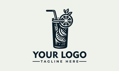 Hand-drawn logo design featuring a refreshing iced beverage with citrus fruit.