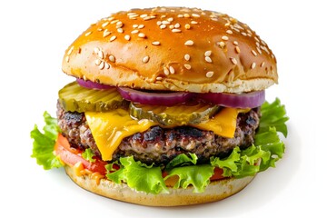 Gourmet American Cheeseburger isolated on a white background