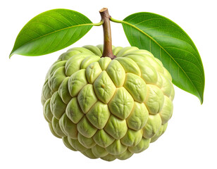 3D Render of Custard Apple with Leaf Attached on Stem, isolated on transparent background PNG