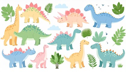 Fototapeta premium Cute dinosaurs and plants (1)