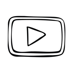 A simple sketched image featuring a media player button symbol